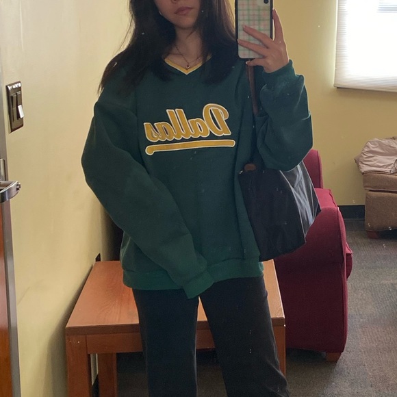 Edikted dark green yellow embroidered Dallas variety graphic sweatshirt - Picture 2 of 4